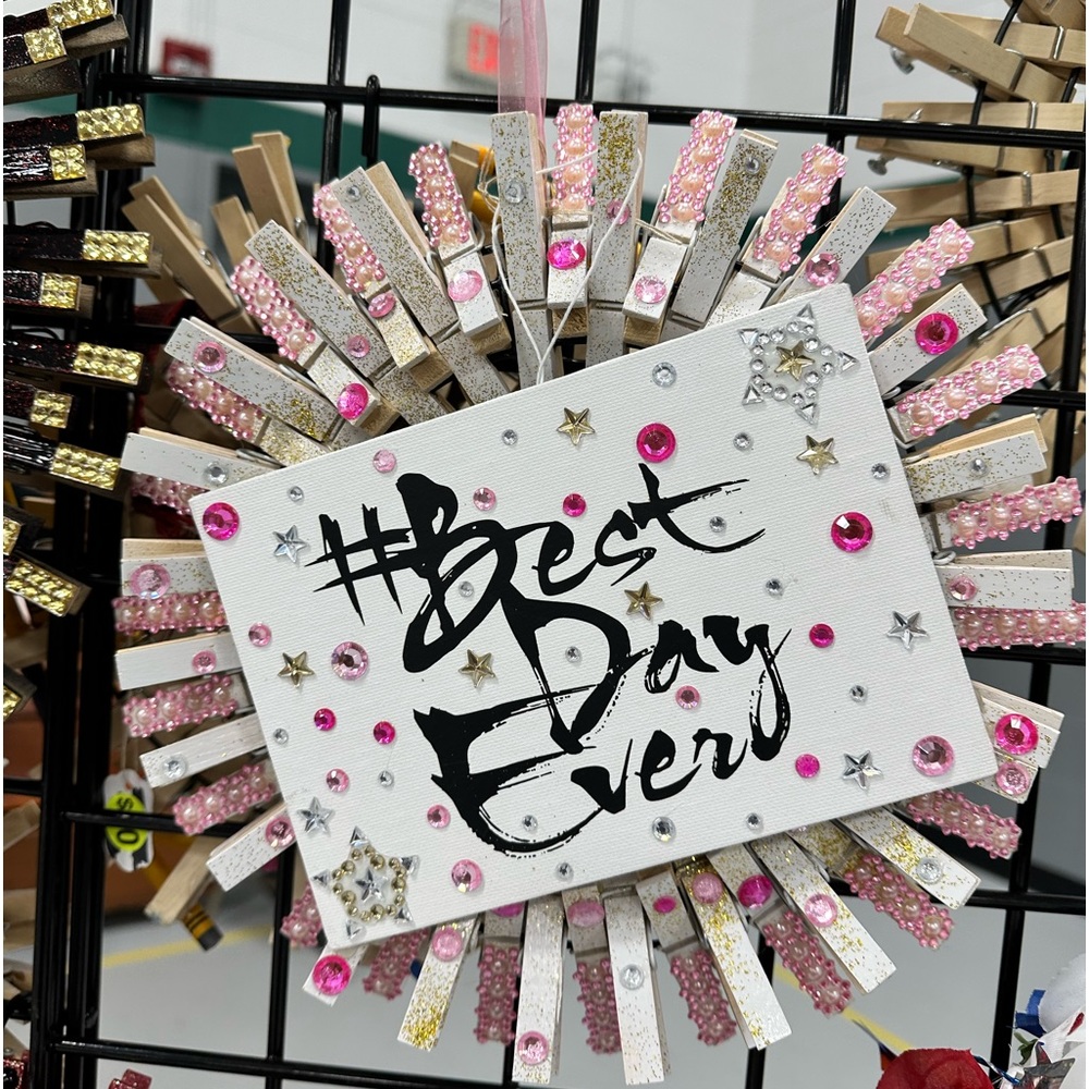 Handmade one of a kind mini clothespin wreath wall decor